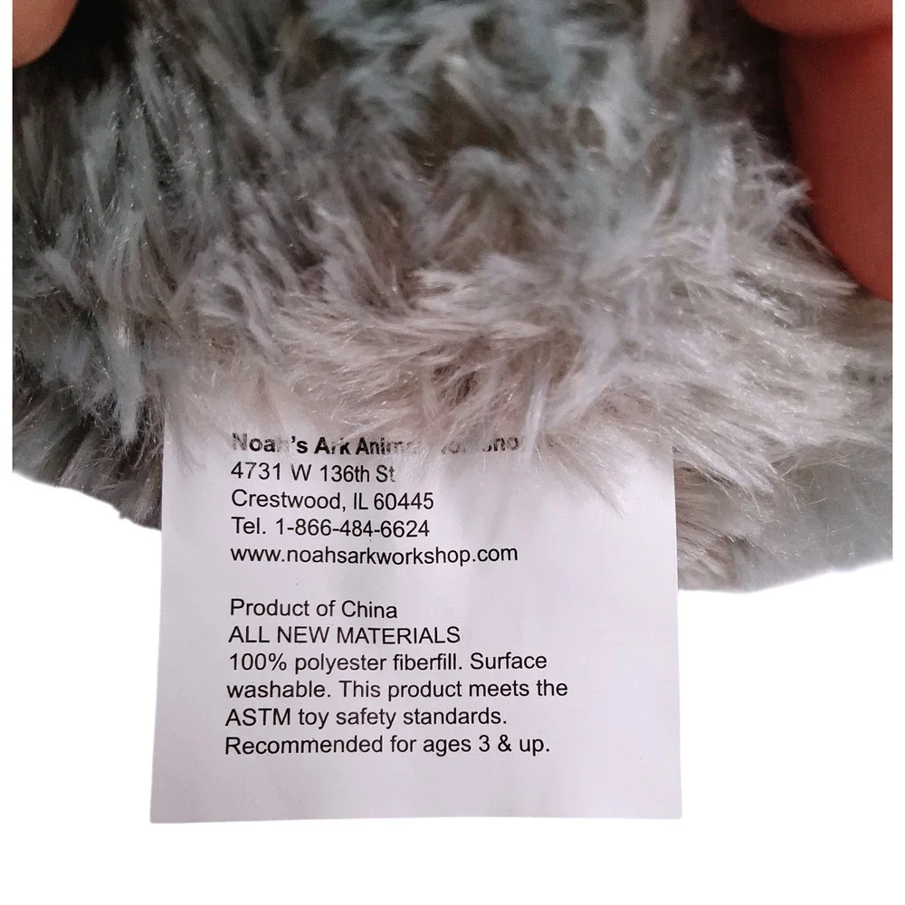 Noah's Ark‎ Animal Workshop Plush Sloth Toy Stuffed Animal Huggable Soft Gray